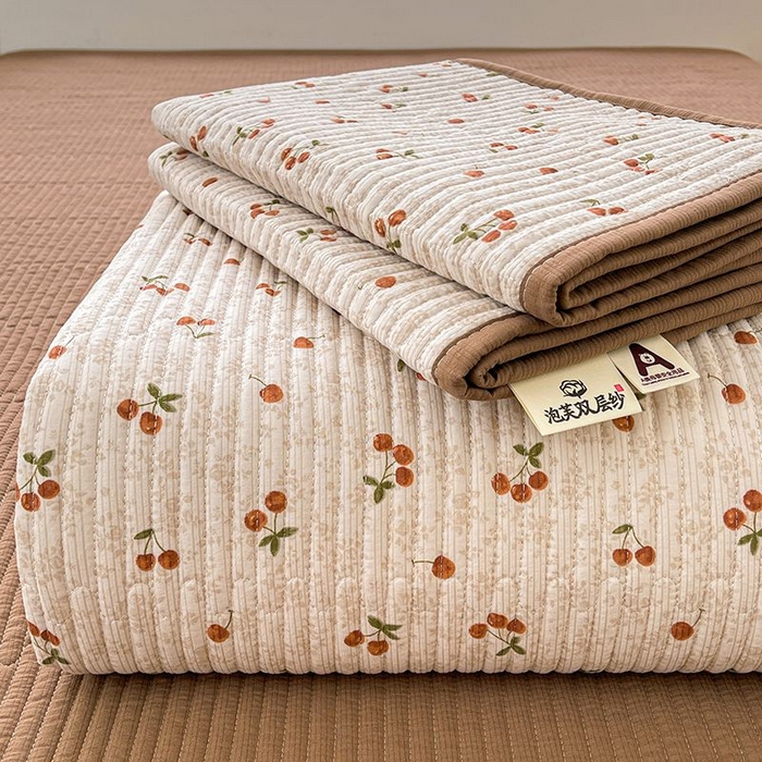 梵朴 2026新款A类泡芙双层纱云感邹邹纱床盖三件套 酒渍樱桃