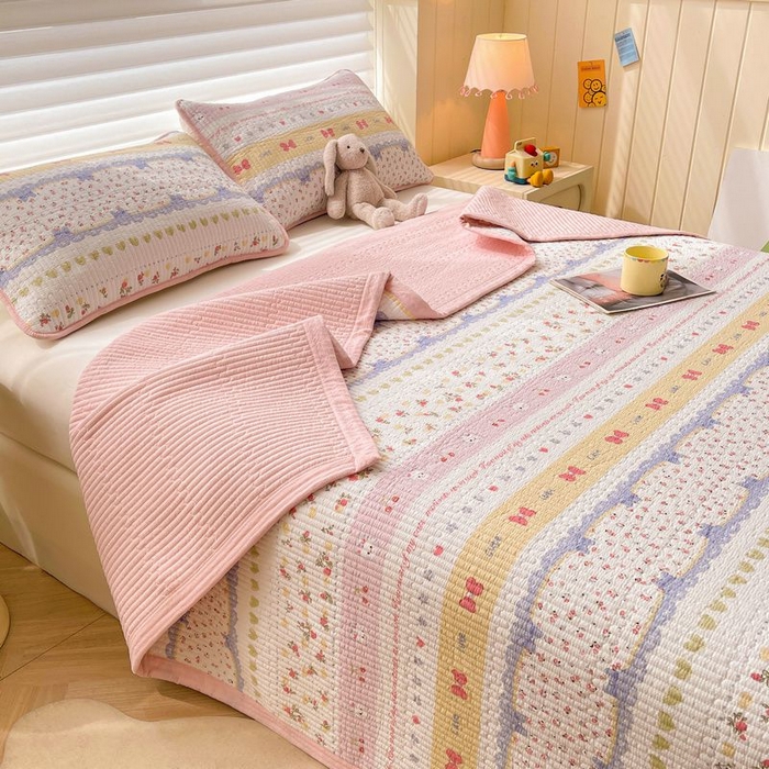 91家纺网 家纺一手货源 找家纺 梵朴 2026新款A类泡芙双层纱云感邹邹纱床盖三件套 蝴蝶结小兔