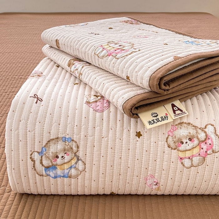 梵朴 2026新款A类泡芙双层纱云感邹邹纱床盖三件套 甜品萌狗