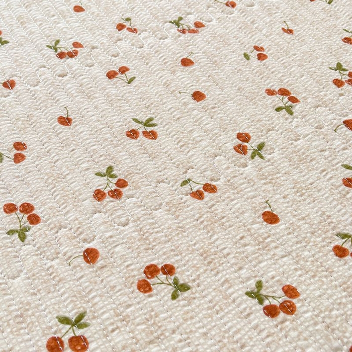 91家纺网 家纺一手货源 找家纺 梵朴 2026新款A类泡芙双层纱云感邹邹纱床盖三件套 酒渍樱桃