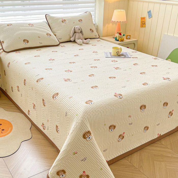 91家纺网 家纺一手货源 找家纺 梵朴 2026新款A类泡芙双层纱云感邹邹纱床盖三件套 萌宠