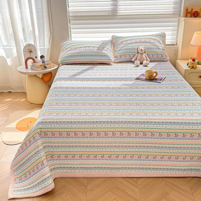 91家纺网 家纺一手货源 找家纺 梵朴 2026新款A类泡芙双层纱云感邹邹纱床盖三件套 费尔岛木马