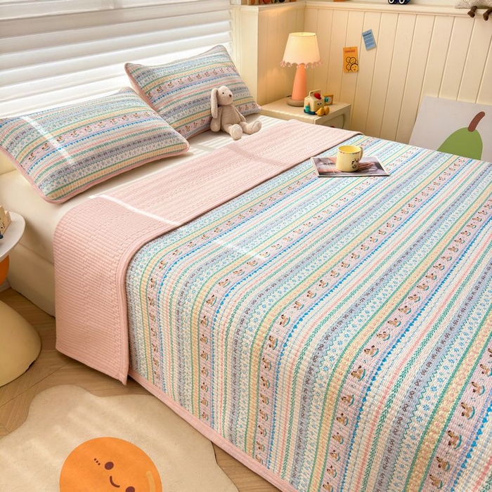 91家纺网 家纺一手货源 找家纺 梵朴 2026新款A类泡芙双层纱云感邹邹纱床盖三件套 费尔岛木马