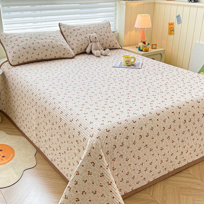 91家纺网 家纺一手货源 找家纺 梵朴 2026新款A类泡芙双层纱云感邹邹纱床盖三件套 酒渍樱桃