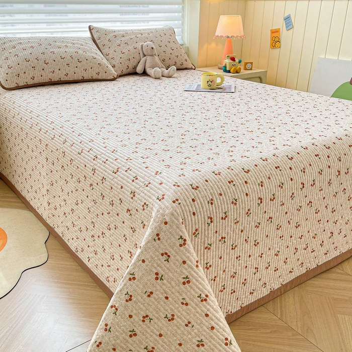 91家纺网 家纺一手货源 找家纺 梵朴 2026新款A类泡芙双层纱云感邹邹纱床盖三件套 酒渍樱桃