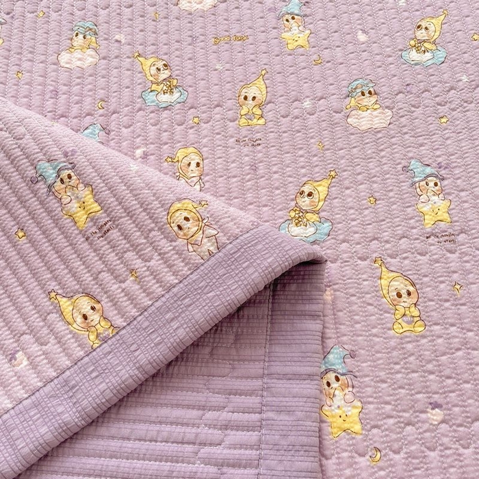 91家纺网 家纺一手货源 找家纺 梵朴 2026新款A类泡芙双层纱云感邹邹纱床盖三件套 星星玩偶紫