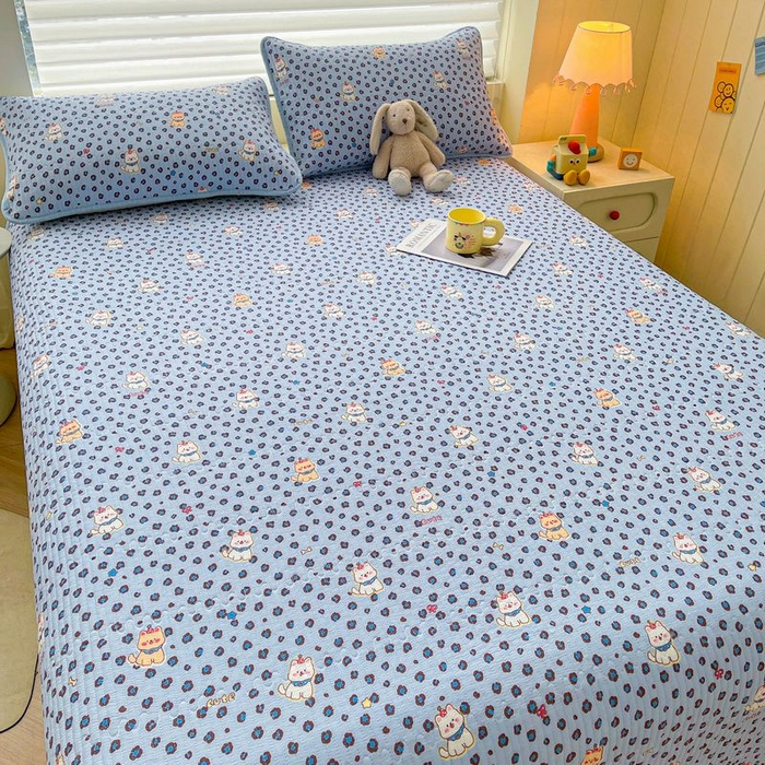 91家纺网 家纺一手货源 找家纺 梵朴 2026新款A类泡芙双层纱云感邹邹纱床盖三件套 豹纹泡芙狗