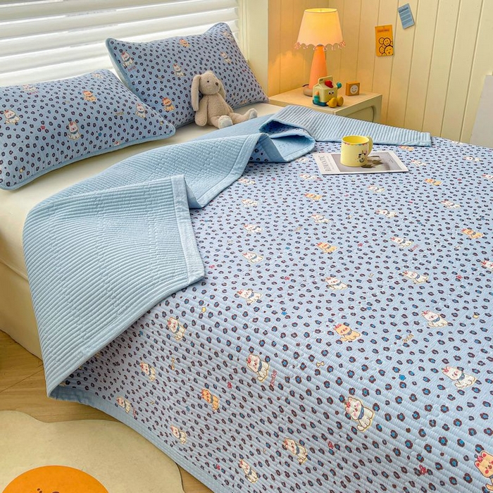 91家纺网 家纺一手货源 找家纺 梵朴 2026新款A类泡芙双层纱云感邹邹纱床盖三件套 豹纹泡芙狗