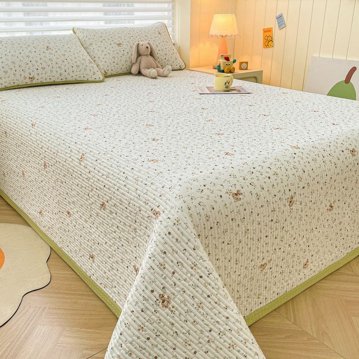 91家纺网 家纺一手货源 找家纺 梵朴 2026新款A类泡芙双层纱云感邹邹纱床盖三件套 木马小花