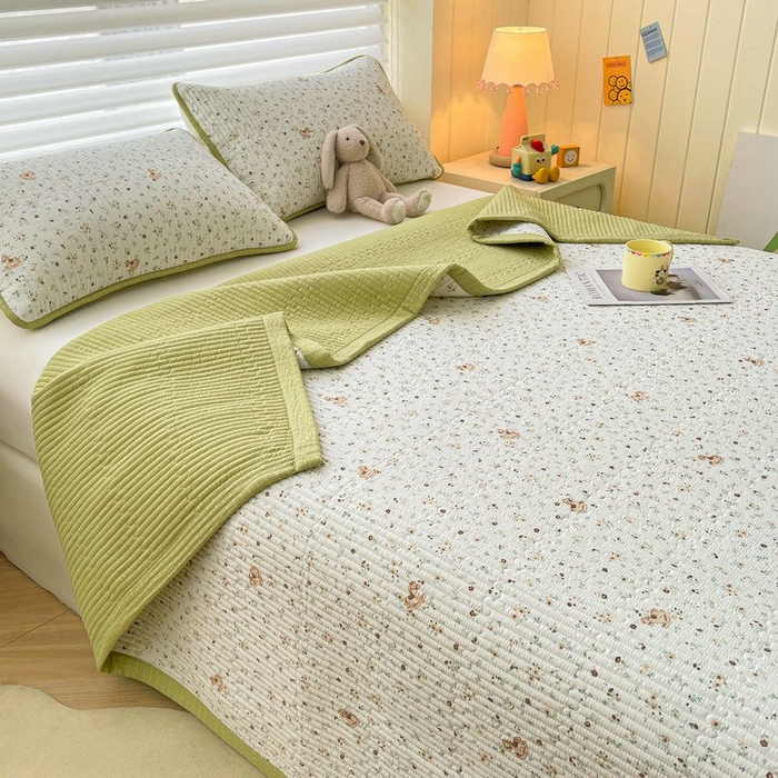 91家纺网 家纺一手货源 找家纺 梵朴 2026新款A类泡芙双层纱云感邹邹纱床盖三件套 木马小花