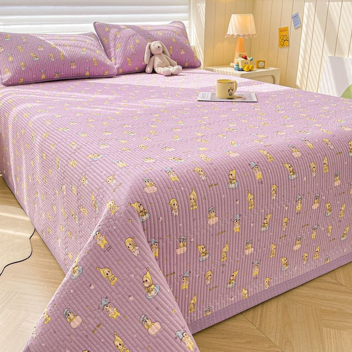 91家纺网 家纺一手货源 找家纺 梵朴 2026新款A类泡芙双层纱云感邹邹纱床盖三件套 星星玩偶紫