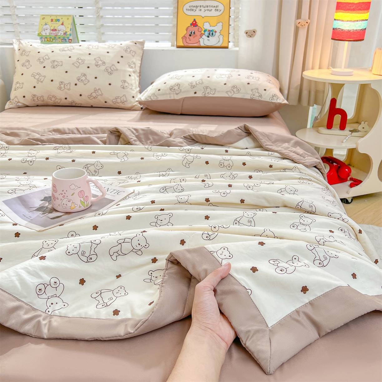 91家纺网 家纺一手货源 找家纺 犇牛仓储供应链 2026新款高克重水洗棉印花棉花夏被夏凉被空调被 小熊学院