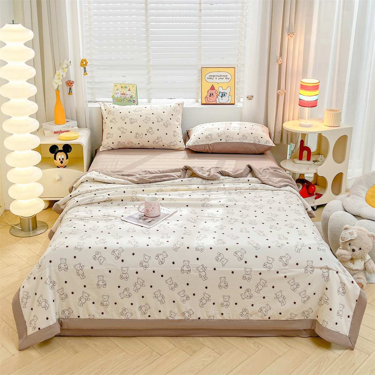 91家纺网 家纺一手货源 找家纺 犇牛仓储供应链 2026新款高克重水洗棉印花棉花夏被夏凉被空调被 小熊学院