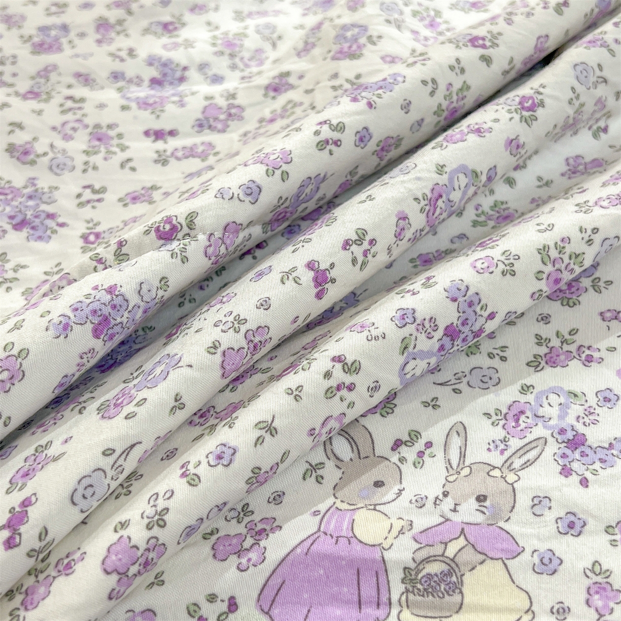 91家纺网 家纺一手货源 找家纺 犇牛仓储供应链 2026新款高克重水洗棉印花棉花夏被夏凉被空调被 紫韵花兔