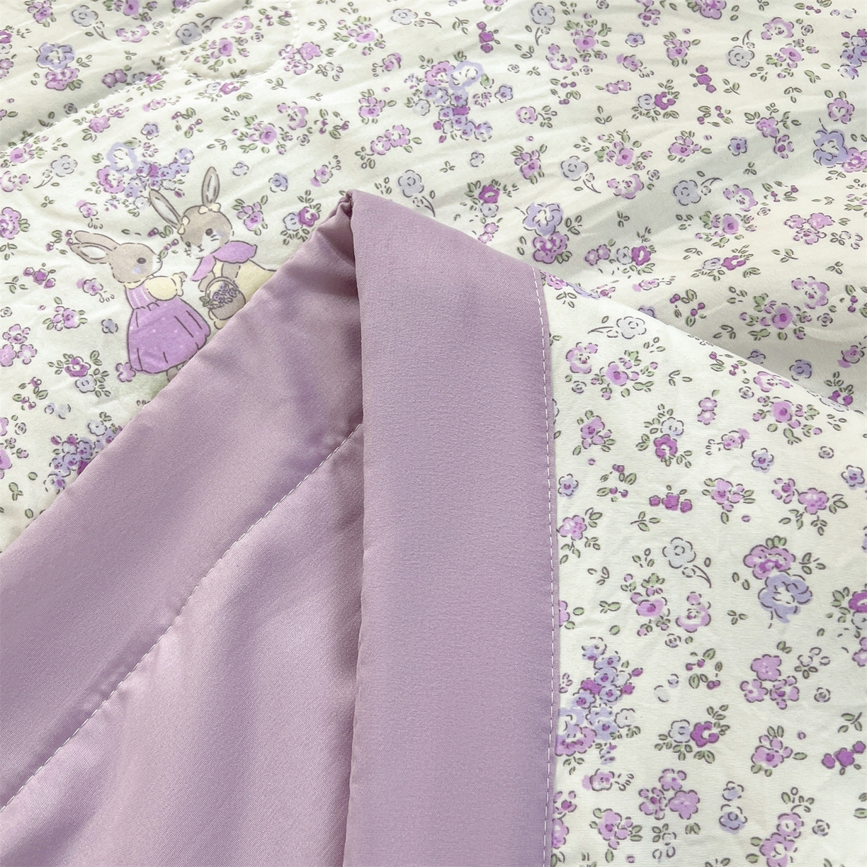 91家纺网 家纺一手货源 找家纺 犇牛仓储供应链 2026新款高克重水洗棉印花棉花夏被夏凉被空调被 紫韵花兔