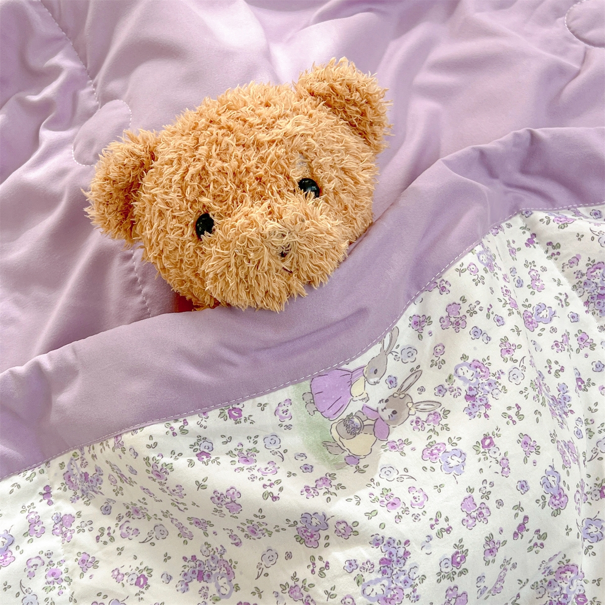 91家纺网 家纺一手货源 找家纺 犇牛仓储供应链 2026新款高克重水洗棉印花棉花夏被夏凉被空调被 紫韵花兔