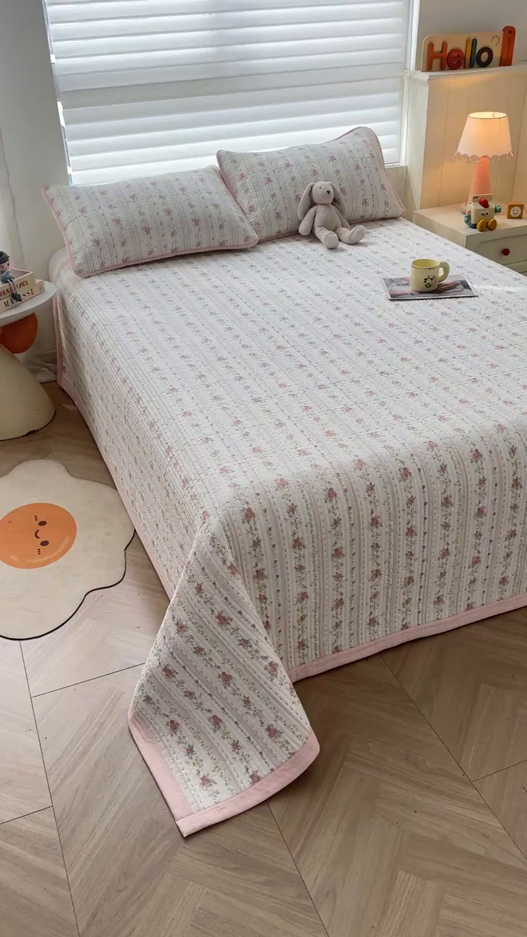 91家纺网 家纺一手货源 找家纺 梵朴 2026新款A类泡芙双层纱云感邹邹纱床盖三件套 春日花语