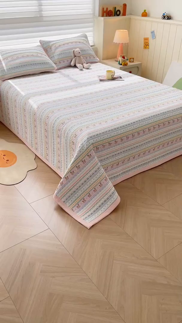 91家纺网 家纺一手货源 找家纺 梵朴 2026新款A类泡芙双层纱云感邹邹纱床盖三件套 费尔岛木马