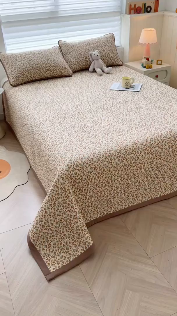 91家纺网 家纺一手货源 找家纺 梵朴 2026新款A类泡芙双层纱云感邹邹纱床盖三件套 暖墙枝