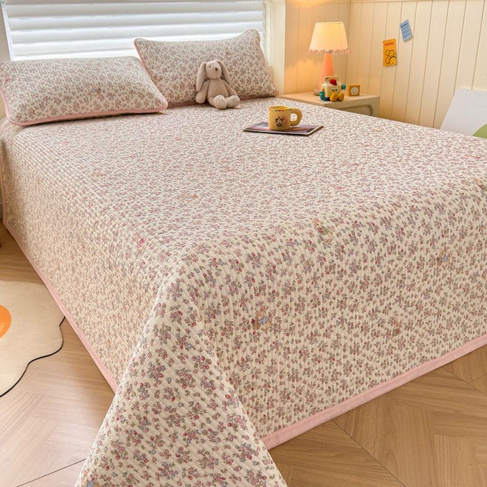 91家纺网 家纺一手货源 找家纺 梵朴 2026新款A类泡芙双层纱云感邹邹纱床盖三件套 紫花免