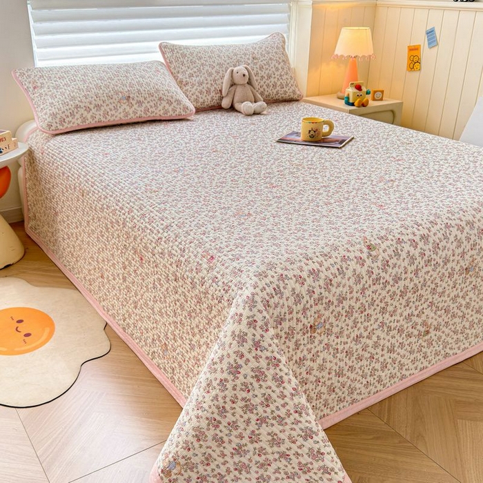 91家纺网 家纺一手货源 找家纺 梵朴 2026新款A类泡芙双层纱云感邹邹纱床盖三件套 紫花免