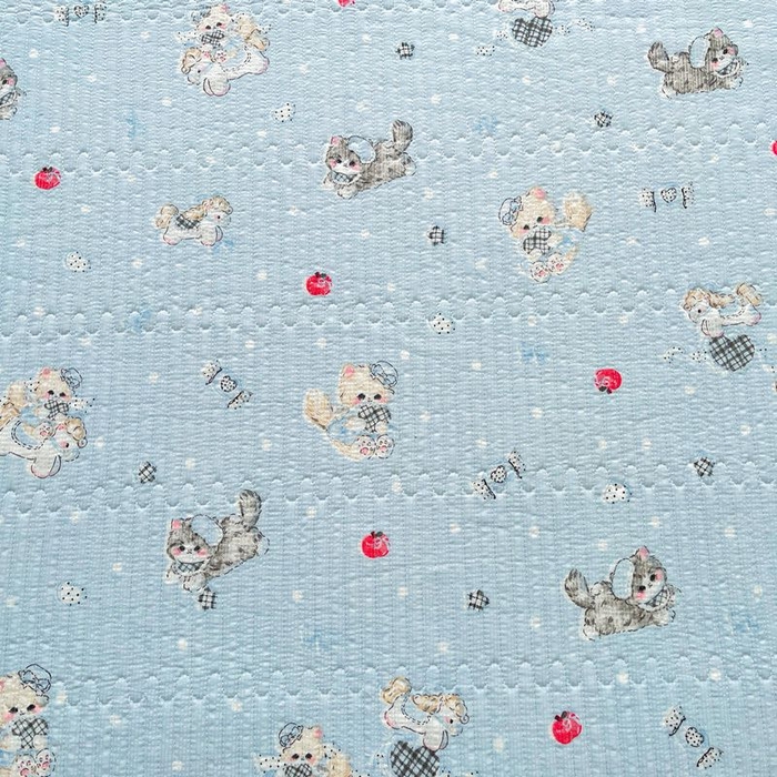 91家纺网 家纺一手货源 找家纺 梵朴 2026新款A类泡芙双层纱云感邹邹纱床盖三件套 猫咪蓝