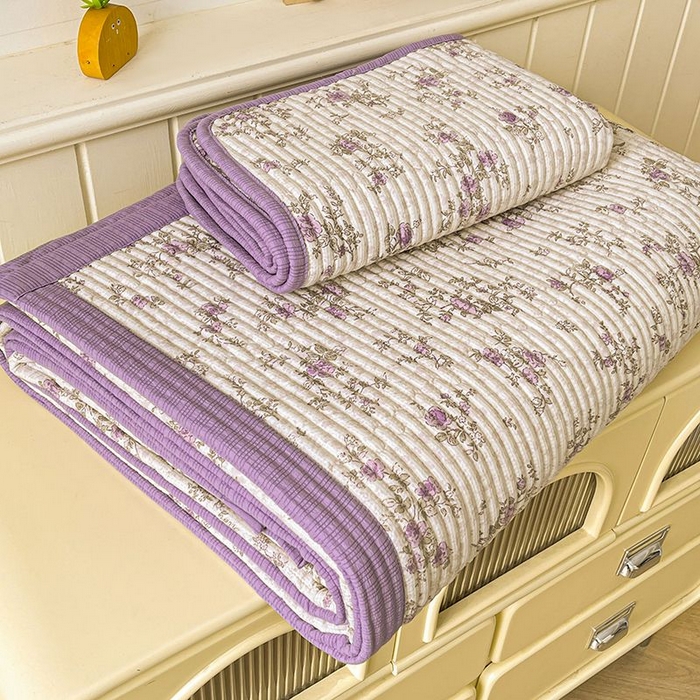 91家纺网 家纺一手货源 找家纺 梵朴 2026新款A类泡芙双层纱云感邹邹纱床盖三件套 花季紫