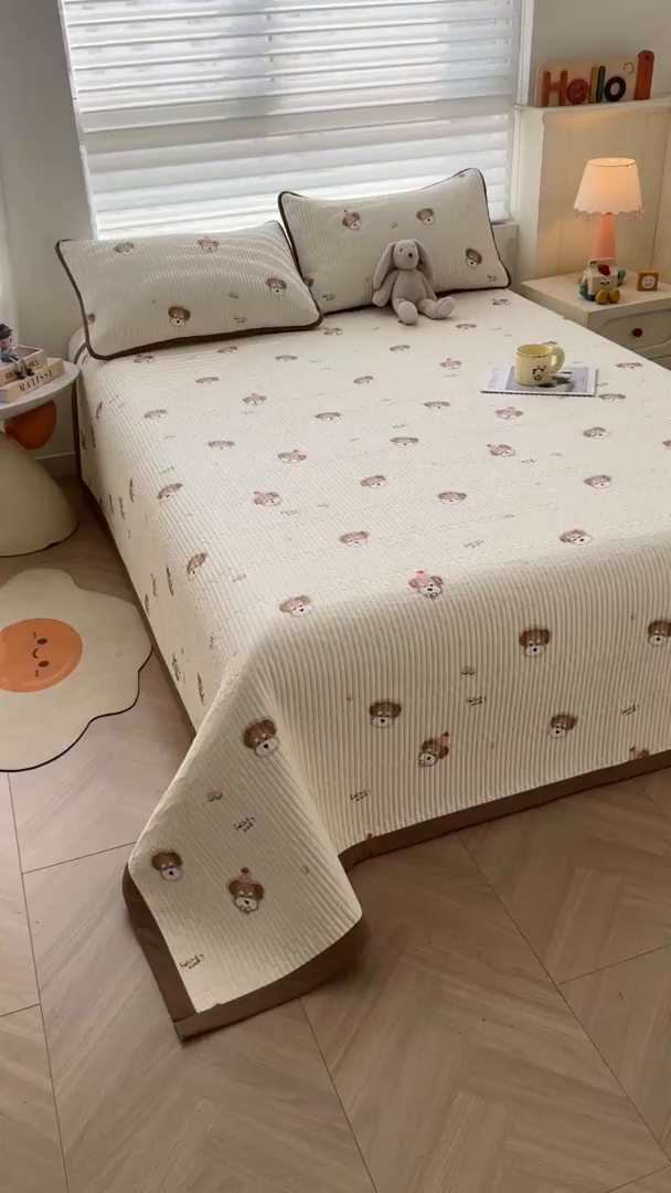 91家纺网 家纺一手货源 找家纺 梵朴 2026新款A类泡芙双层纱云感邹邹纱床盖三件套 萌宠