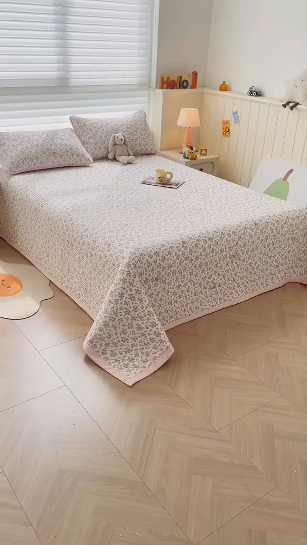 91家纺网 家纺一手货源 找家纺 梵朴 2026新款A类泡芙双层纱云感邹邹纱床盖三件套 紫花免