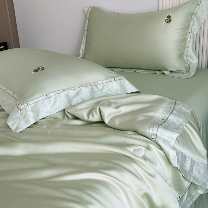 91家纺网 家纺一手货源 找家纺 桂雅居 2026新款东芳茶净--福运绵长工艺夏被被子被芯 丝柔绿