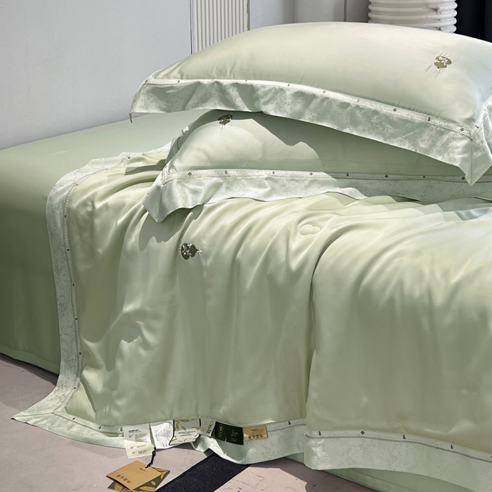 91家纺网 家纺一手货源 找家纺 桂雅居 2026新款东芳茶净--福运绵长工艺夏被被子被芯 丝柔绿