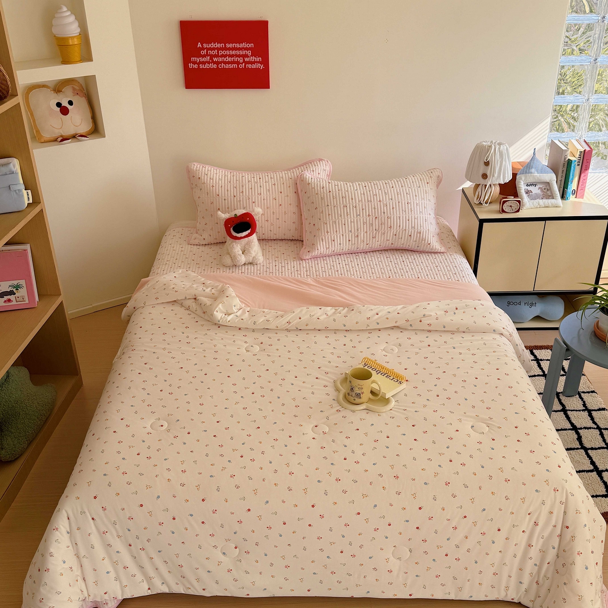 91家纺网 家纺一手货源 找家纺 美乐迪家纺 2026春夏新款水光冰丝床盖夏被夏凉被空调被四件套 彩色小花