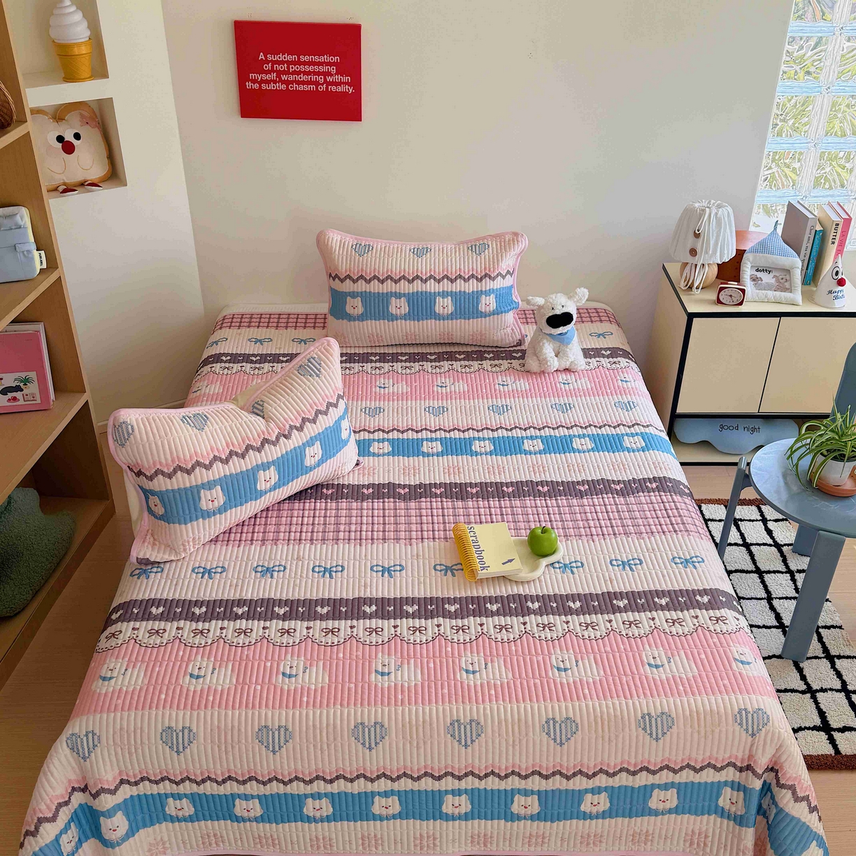 91家纺网 家纺一手货源 找家纺 美乐迪家纺 2026春夏新款水光冰丝床盖夏被夏凉被空调被四件套 粉色费尔岛