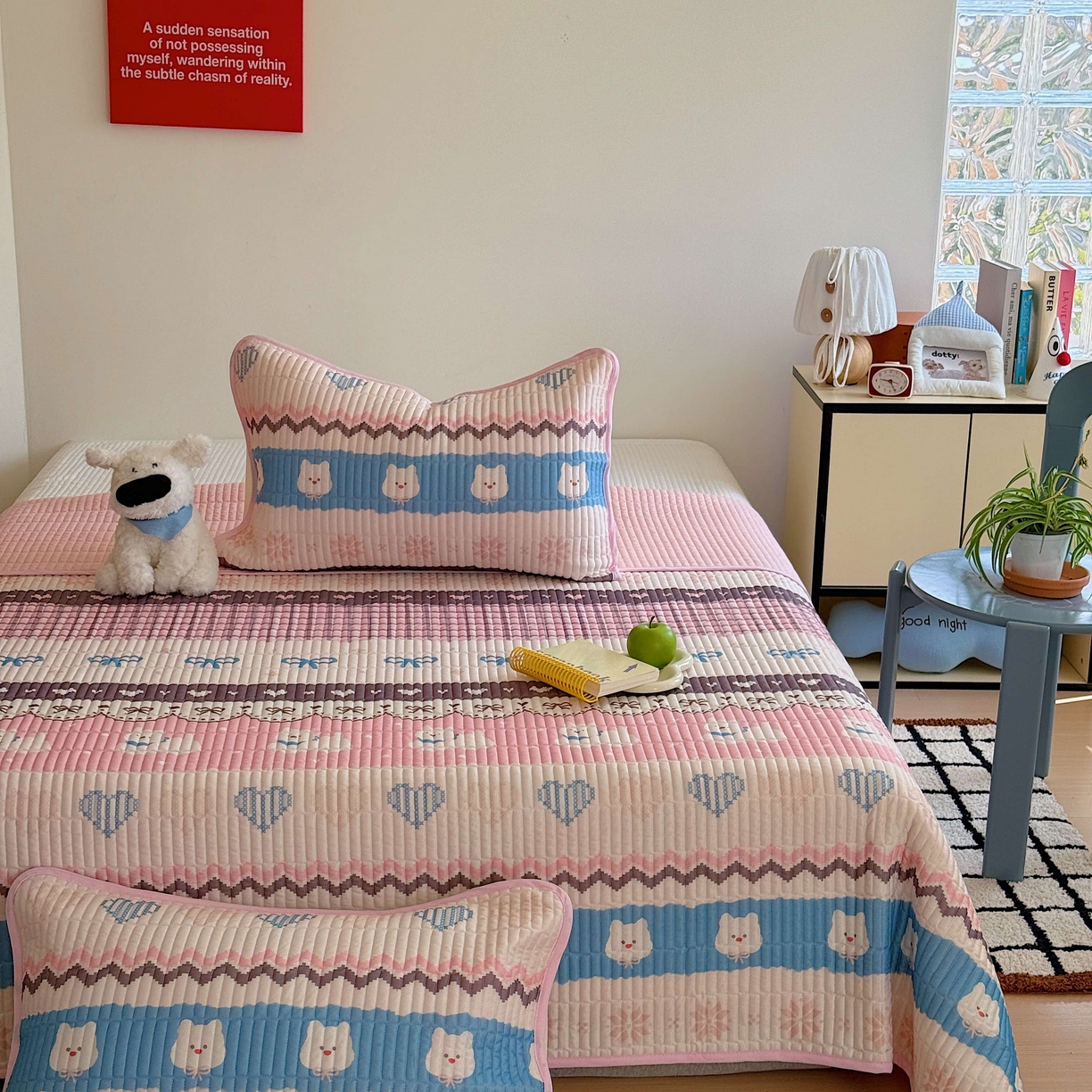 91家纺网 家纺一手货源 找家纺 美乐迪家纺 2026春夏新款水光冰丝床盖夏被夏凉被空调被四件套 粉色费尔岛