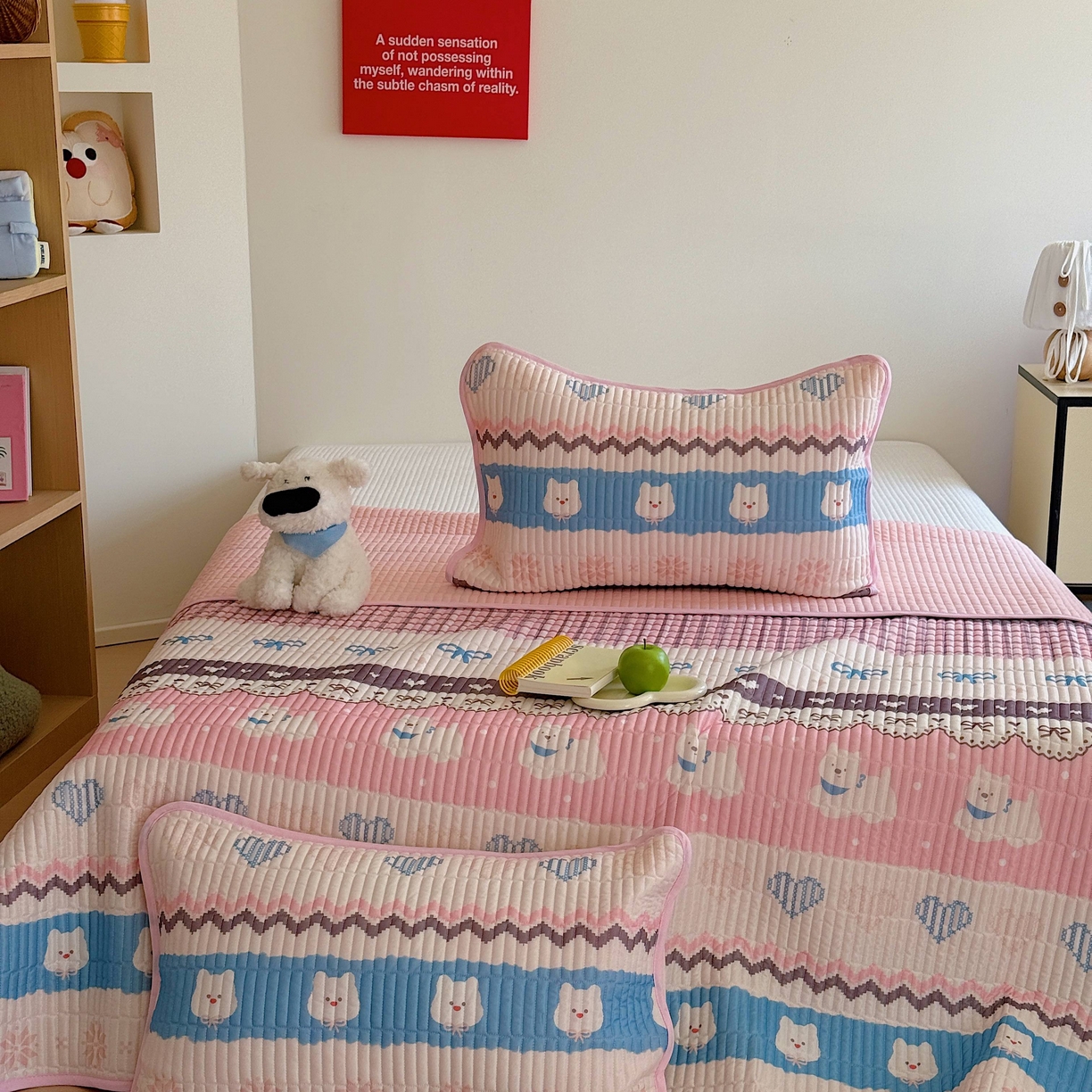 91家纺网 家纺一手货源 找家纺 美乐迪家纺 2026春夏新款水光冰丝床盖夏被夏凉被空调被四件套 粉色费尔岛