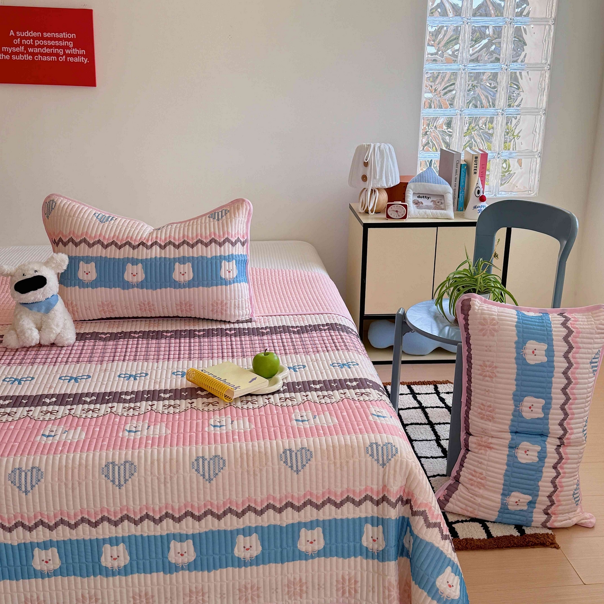 91家纺网 家纺一手货源 找家纺 美乐迪家纺 2026春夏新款水光冰丝床盖夏被夏凉被空调被四件套 粉色费尔岛