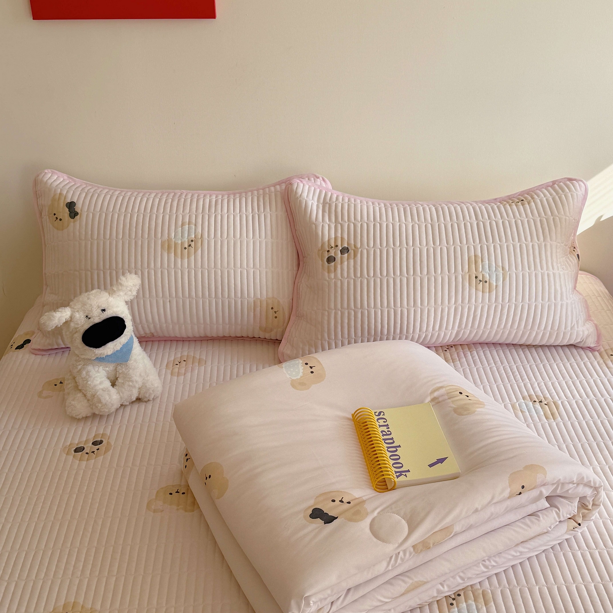 美乐迪家纺 2026春夏新款水光冰丝床盖夏被夏凉被空调被四件套 粉色小熊