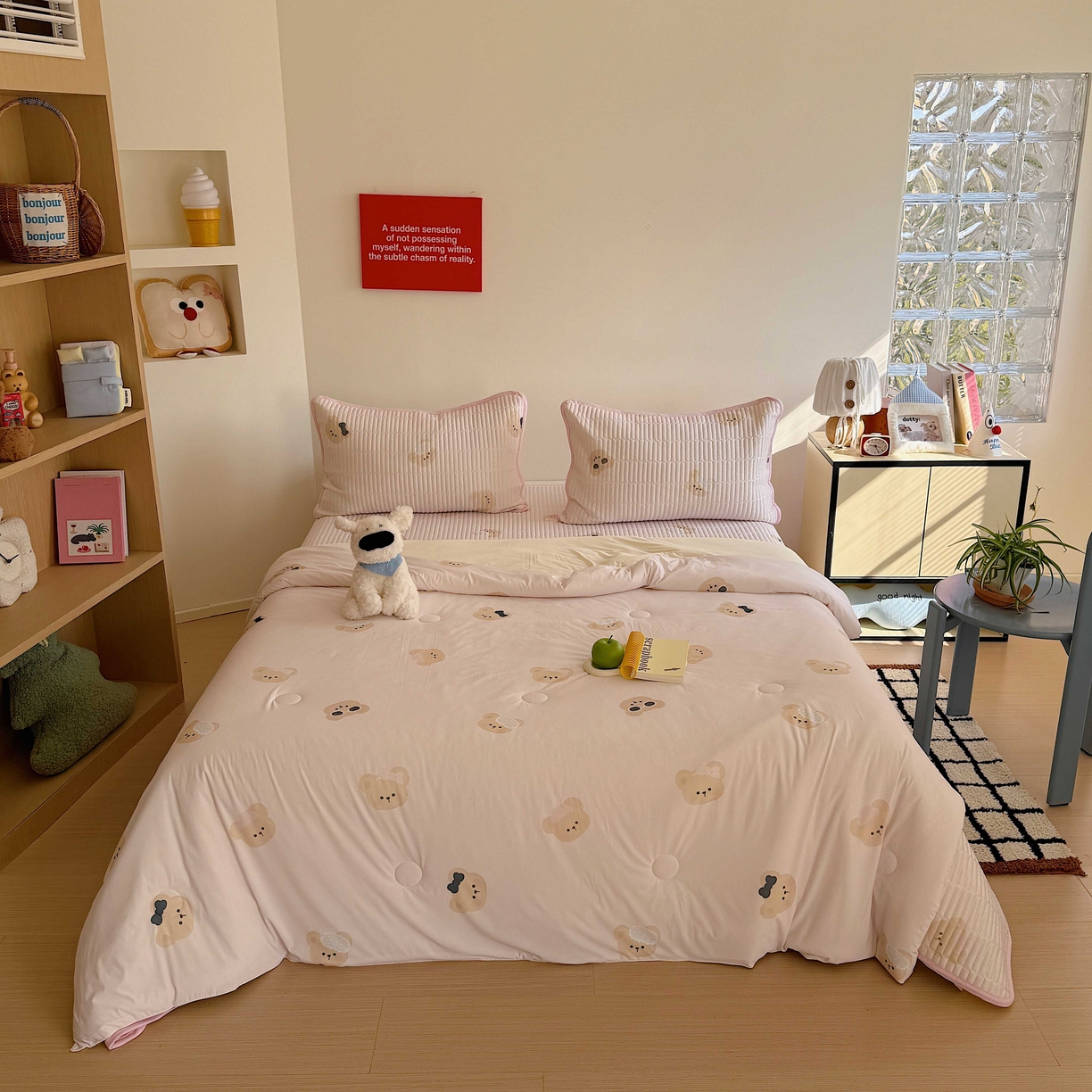 91家纺网 家纺一手货源 找家纺 美乐迪家纺 2026春夏新款水光冰丝床盖夏被夏凉被空调被四件套 粉色小熊