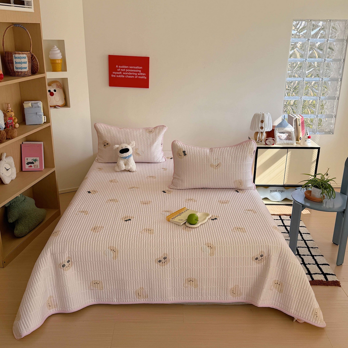 91家纺网 家纺一手货源 找家纺 美乐迪家纺 2026春夏新款水光冰丝床盖夏被夏凉被空调被四件套 粉色小熊