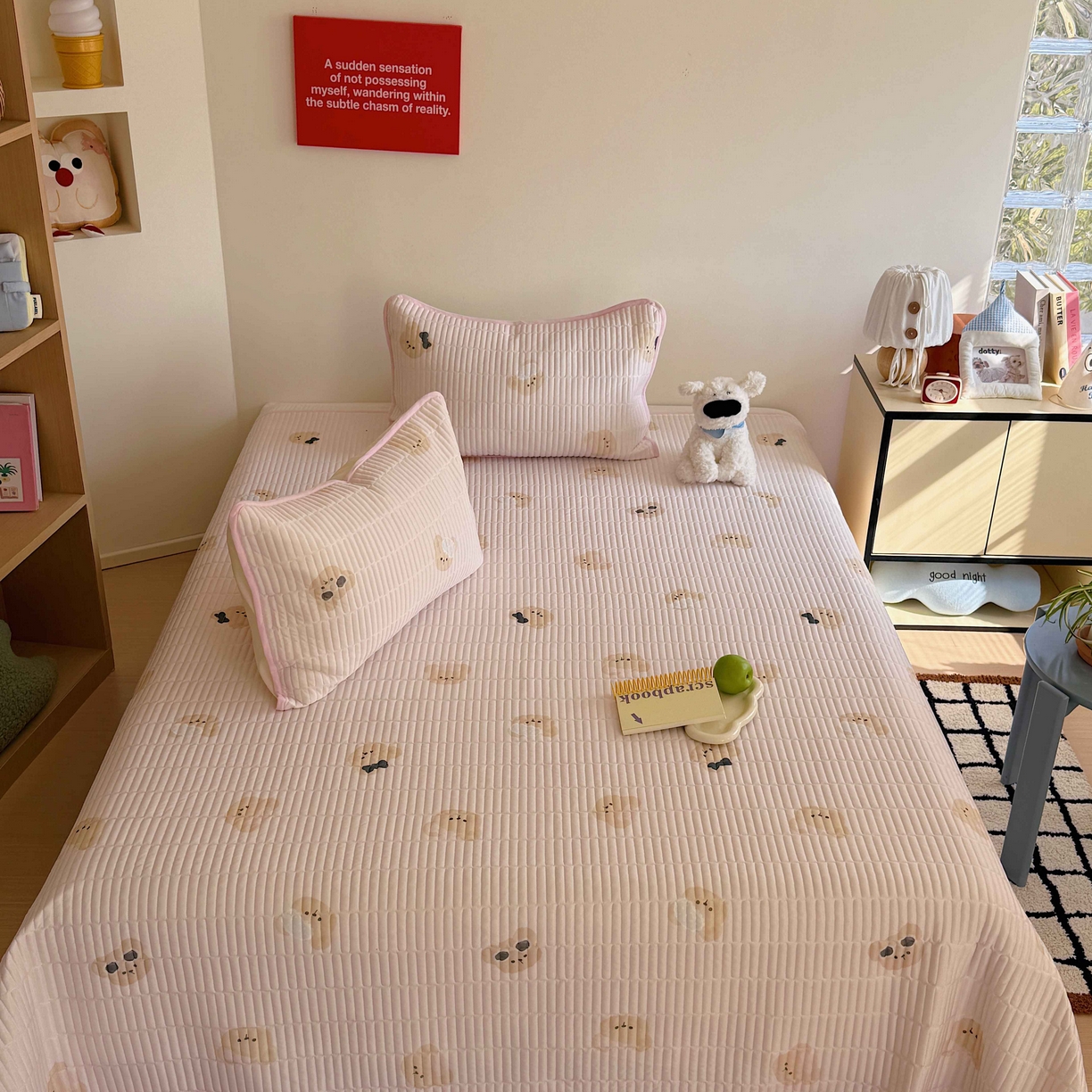 91家纺网 家纺一手货源 找家纺 美乐迪家纺 2026春夏新款水光冰丝床盖夏被夏凉被空调被四件套 粉色小熊