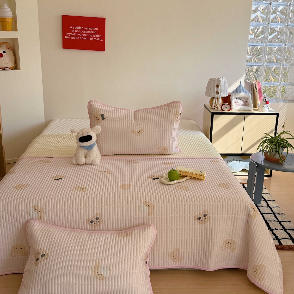 91家纺网 家纺一手货源 找家纺 美乐迪家纺 2026春夏新款水光冰丝床盖夏被夏凉被空调被四件套 粉色小熊