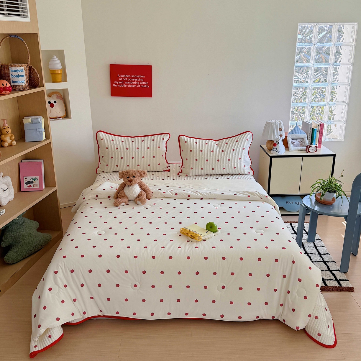 91家纺网 家纺一手货源 找家纺 美乐迪家纺 2026春夏新款水光冰丝床盖夏被夏凉被空调被四件套 苹果