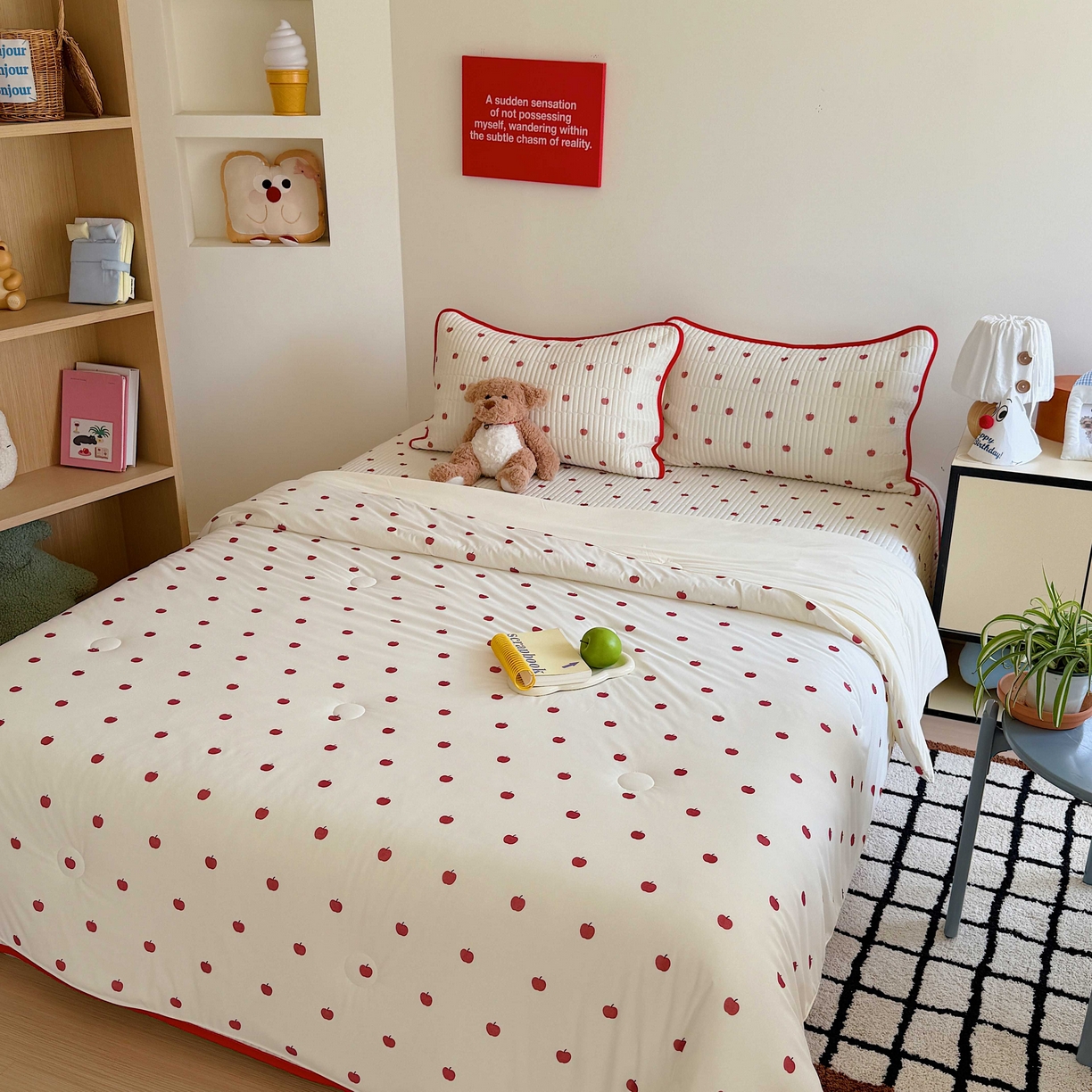 91家纺网 家纺一手货源 找家纺 美乐迪家纺 2026春夏新款水光冰丝床盖夏被夏凉被空调被四件套 苹果