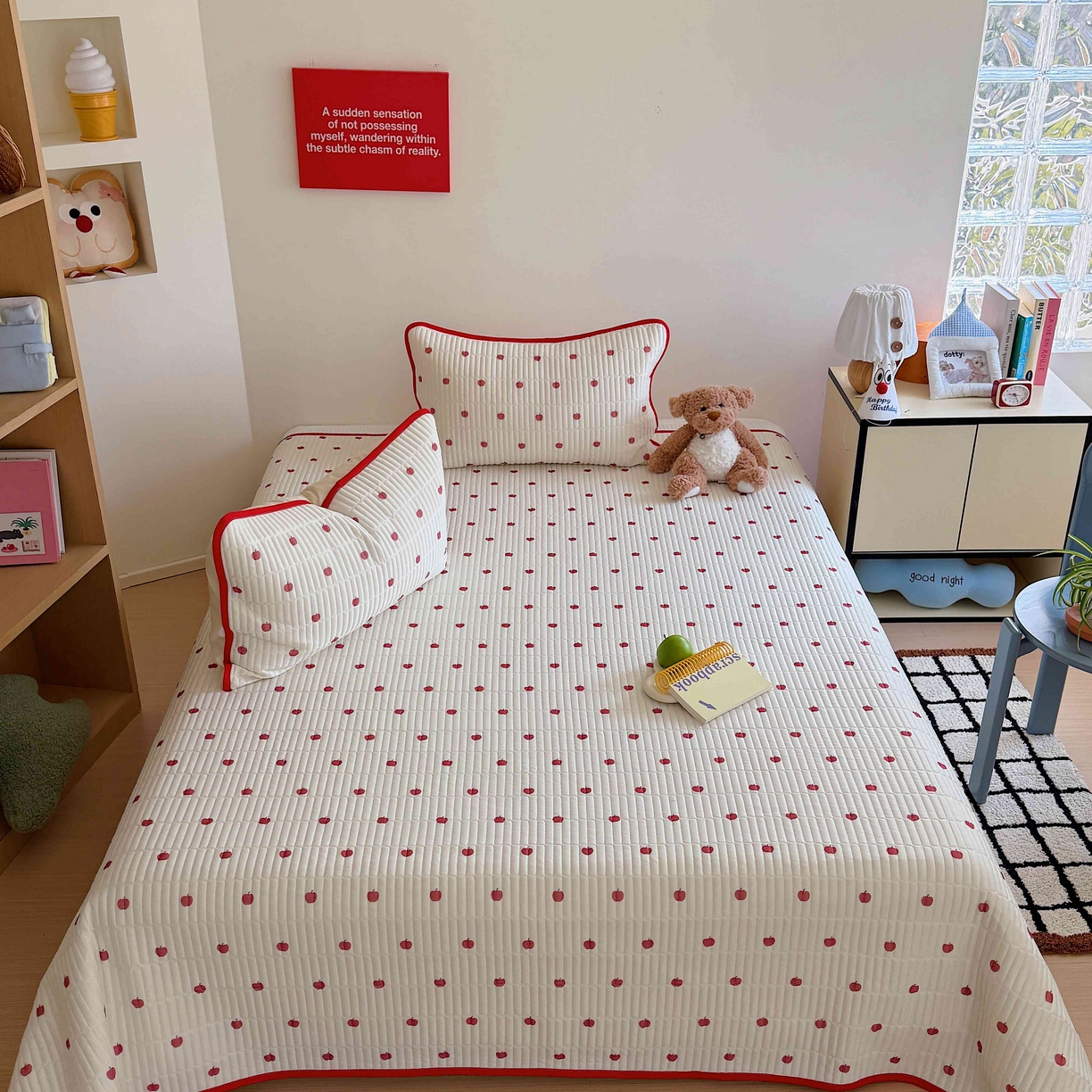 91家纺网 家纺一手货源 找家纺 美乐迪家纺 2026春夏新款水光冰丝床盖夏被夏凉被空调被四件套 苹果