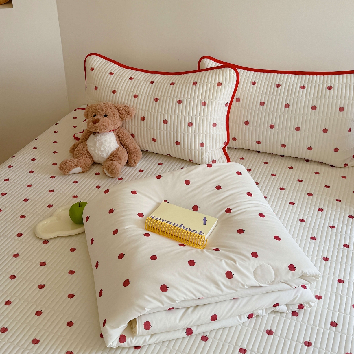 91家纺网 家纺一手货源 找家纺 美乐迪家纺 2026春夏新款水光冰丝床盖夏被夏凉被空调被四件套 苹果