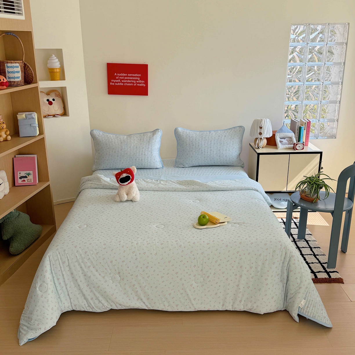 91家纺网 家纺一手货源 找家纺 美乐迪家纺 2026春夏新款水光冰丝床盖夏被夏凉被空调被四件套 小碎花蓝