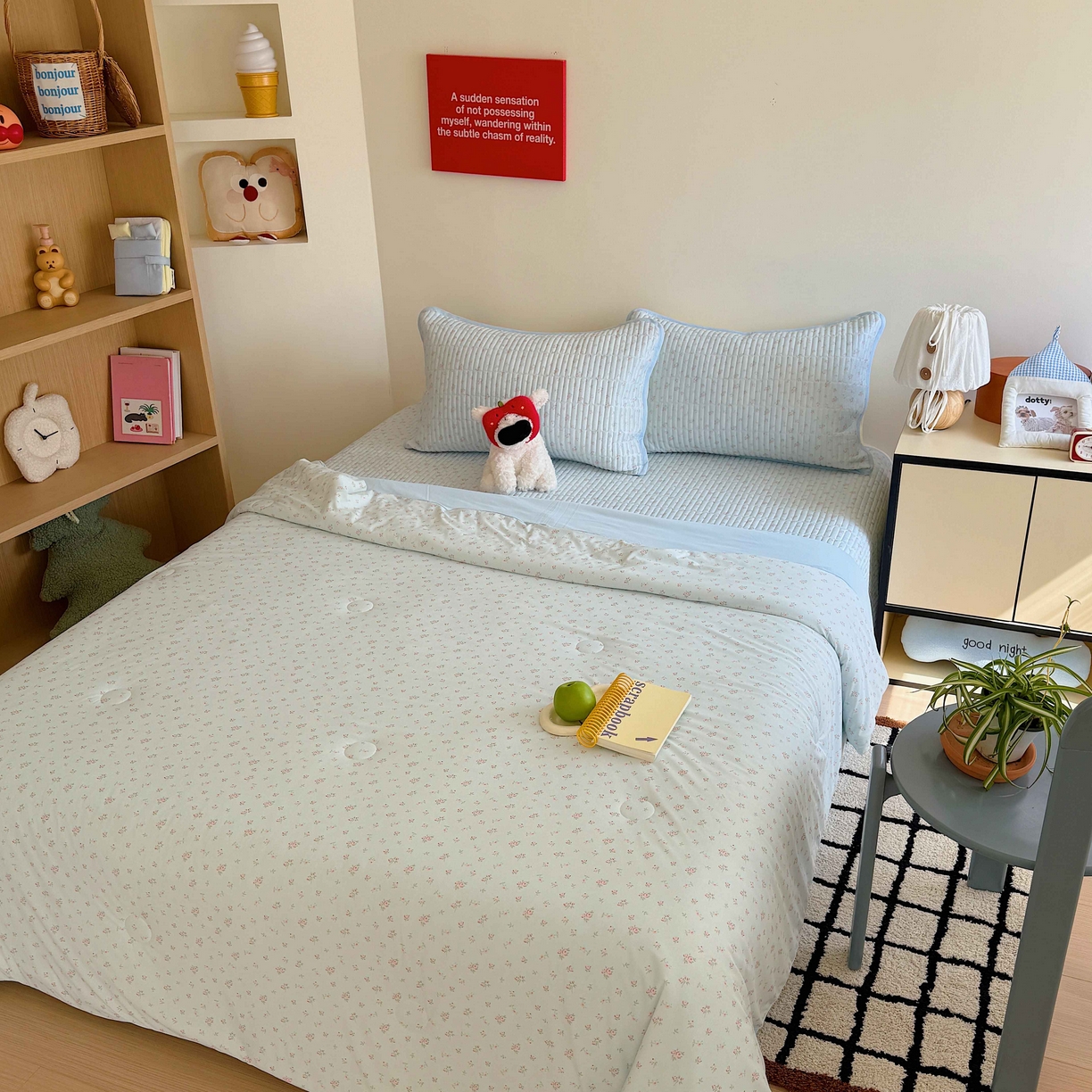 91家纺网 家纺一手货源 找家纺 美乐迪家纺 2026春夏新款水光冰丝床盖夏被夏凉被空调被四件套 小碎花蓝