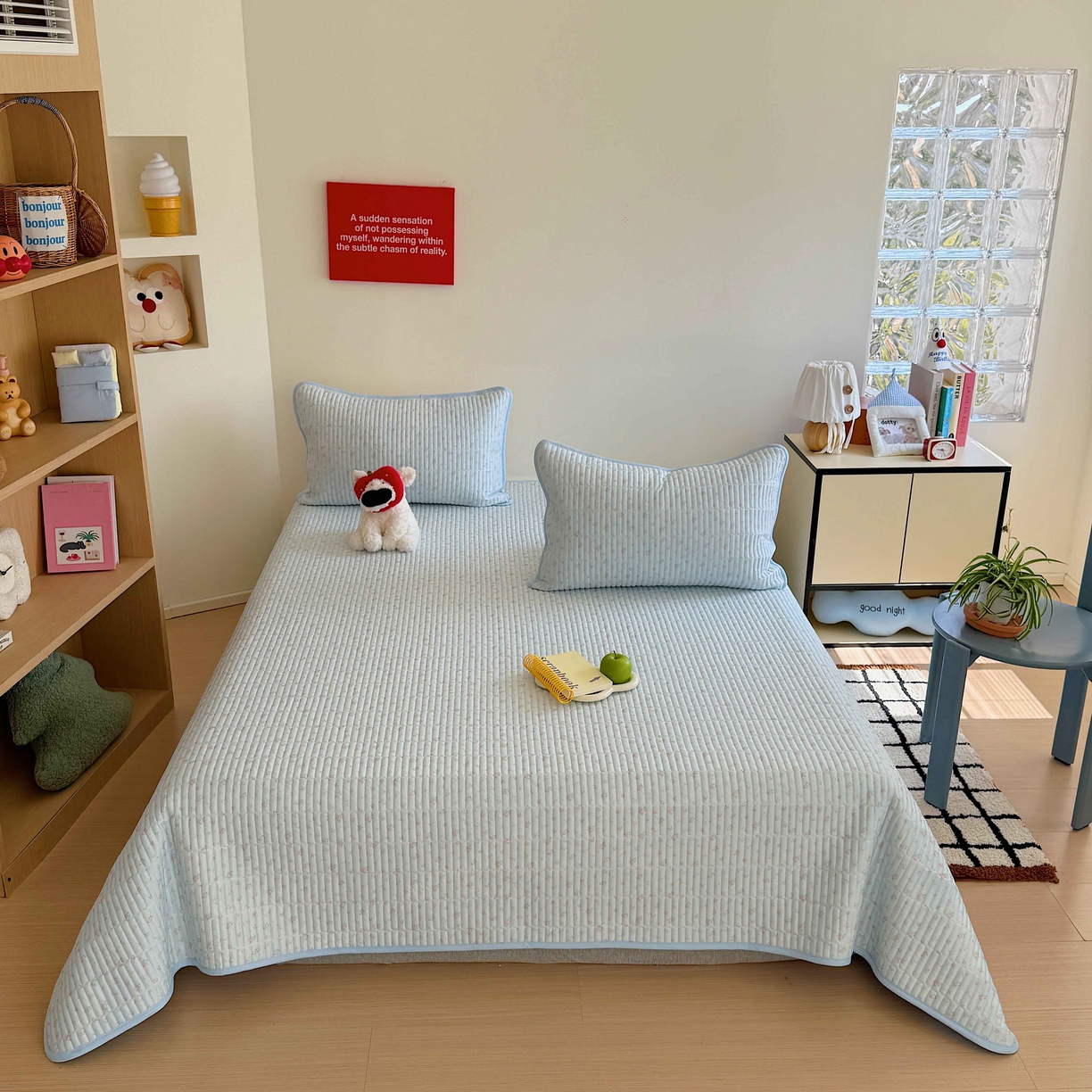 91家纺网 家纺一手货源 找家纺 美乐迪家纺 2026春夏新款水光冰丝床盖夏被夏凉被空调被四件套 小碎花蓝