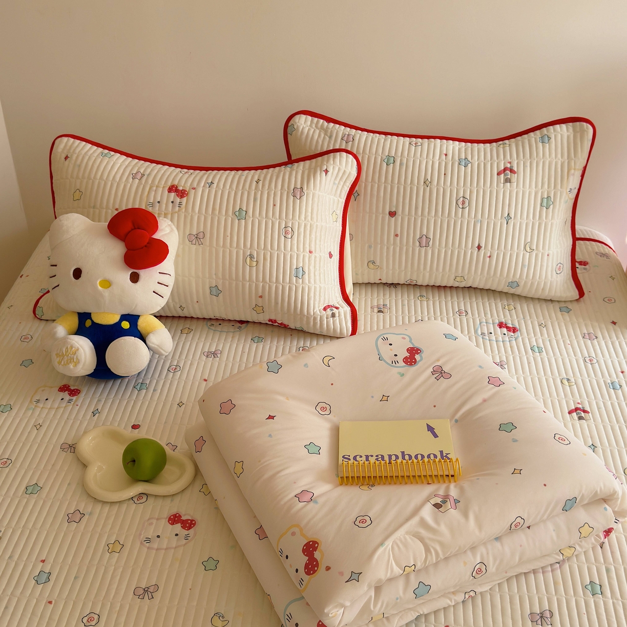 美乐迪家纺 2026春夏新款水光冰丝床盖夏被夏凉被空调被四件套 星星猫咪