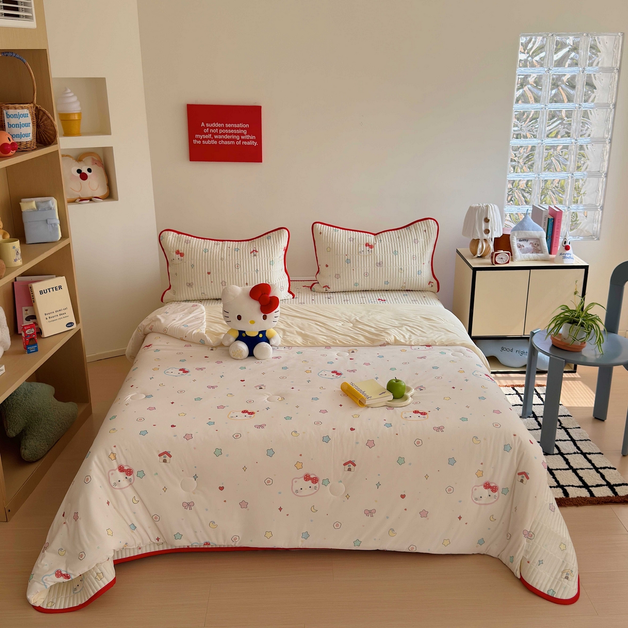 91家纺网 家纺一手货源 找家纺 美乐迪家纺 2026春夏新款水光冰丝床盖夏被夏凉被空调被四件套 星星猫咪